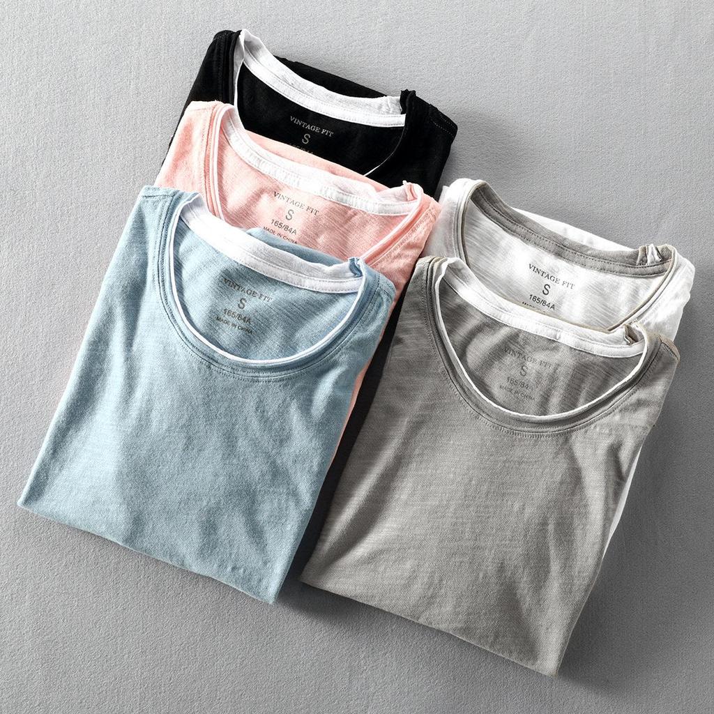 Men's Summer Casual Lightweight Washed Distressed Short-Sleeve T-Shirt Youth Crew Neck Pullover Base Layer