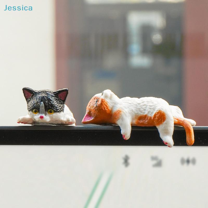 5Pcs Cute Cat Figurines - Adorable Cat Car Dashboard Ornaments (Lyingsitting Poses) For Car Interior Decor Desk Decoration