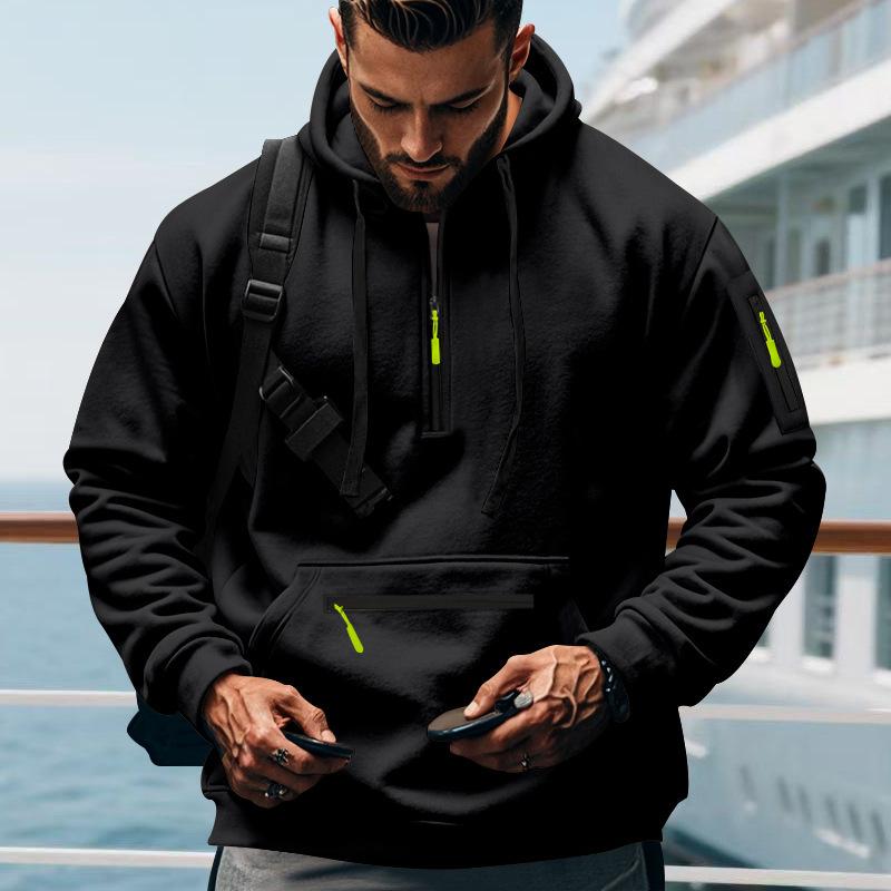 Men's Loose Fit Heavyweight American-Style Casual Sportswear Jacket fleece Lined Hooded Sweatshirt for Winter