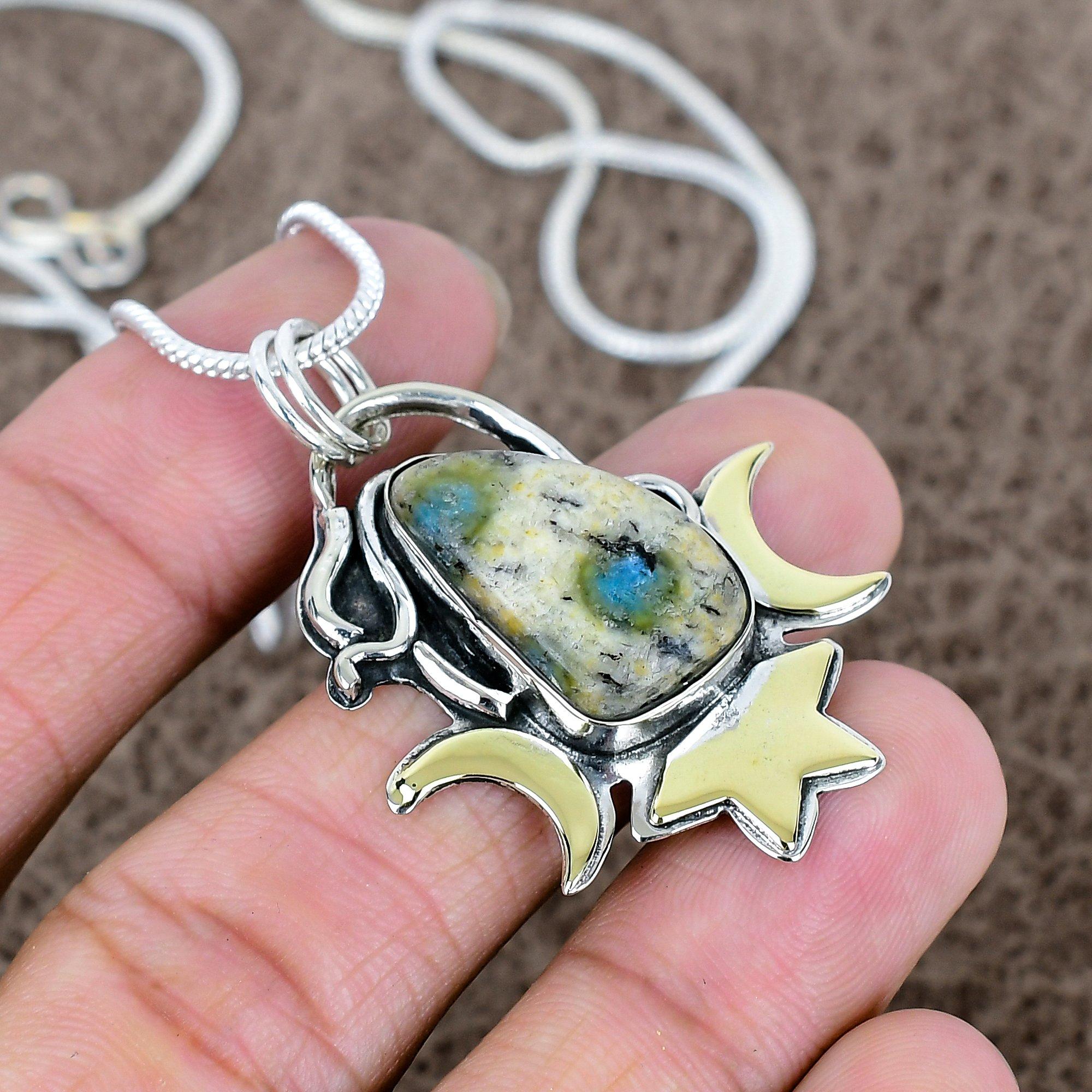 

K2 Blue Azurite Gemstone Handmade 925 Sterling Silver Jewelry Pendant 1.77 KKG-558