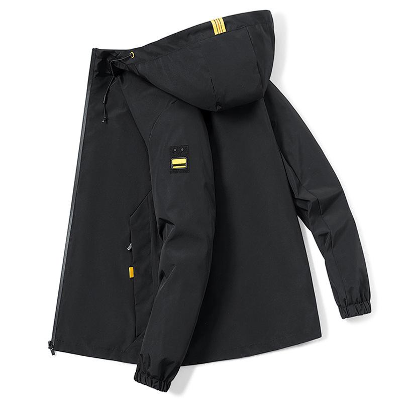 

Куртка с капюшоном на весну и осень, деловая повседневная мужская куртка, осенняя новая куртка 5XL чёрный