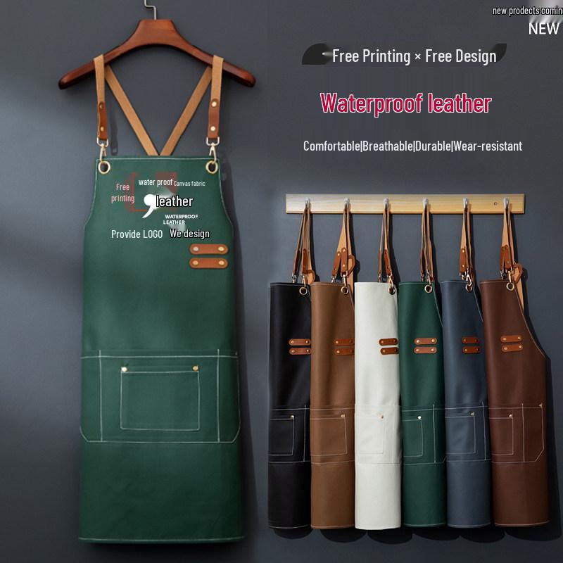 Winter 2025 Oil-Proof PU Leather Catering Apron with Logo Print - Waterproof & Work-Ready
