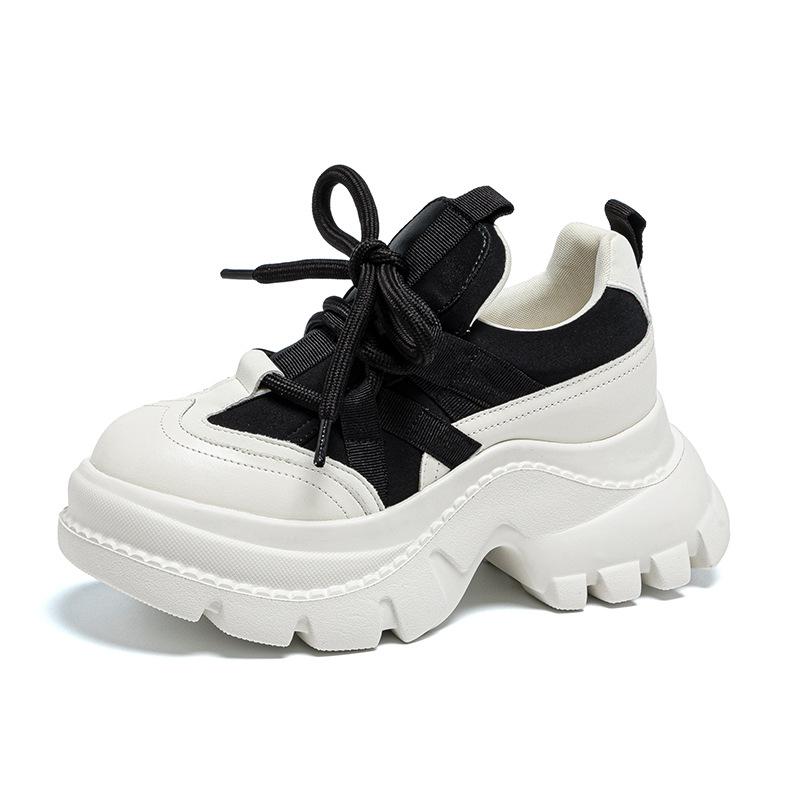 8CM Women Casual Shoes Genuine Spring Autumn Fall Platform Sneakers Chunky Comfortable Non Slip Heel Walking Shoes