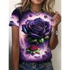 Floral Fashion Printed Casual Short Sleeved Round Neck T-shirt Round Neck Regular Top