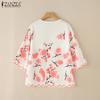 ZANZEA Women Casual V-Neck 3/4 Sleeve Loose Floral Print Blouse