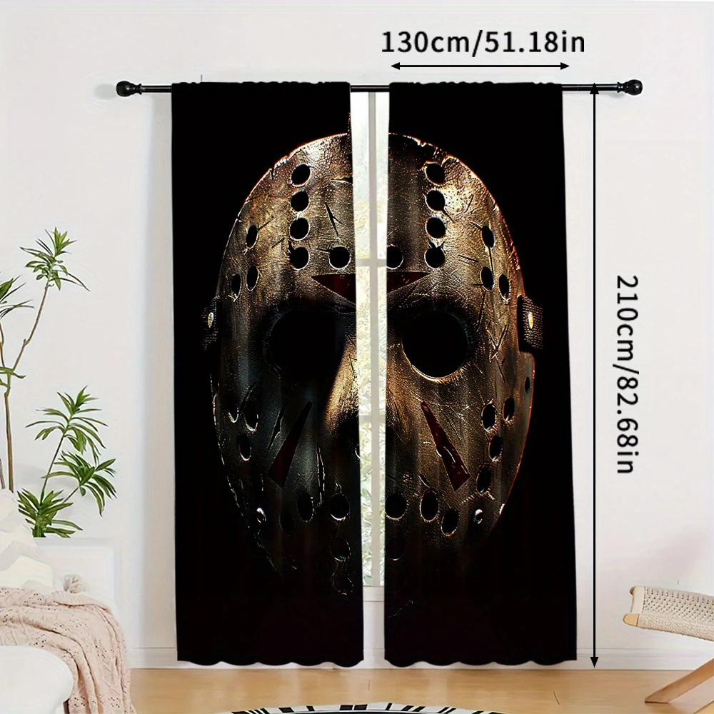 Halloween decorations, horror movie masks, dark pattern printed curtains, pole bag curtains, home decorations, room decorations