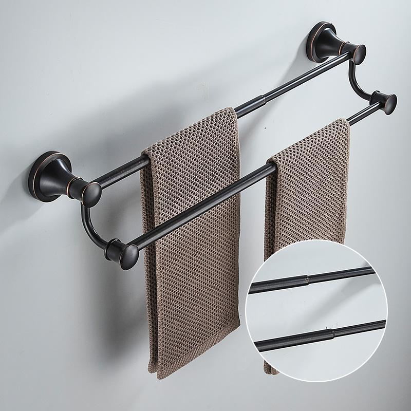 Bathroom Bath Toilet Paper Holder Robe Hook Bathroom Retractable Towel Hanging Rod Black Zinc Alloy EL852