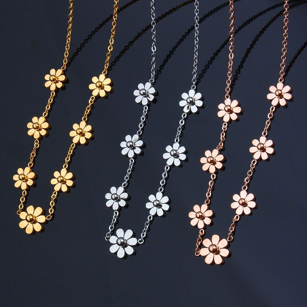 Popular Stainless Steel Flowers Necklaces Pendant Chain Chocker Giveaway For Birthday Gift Idea Girl Women Jewelry Accessory PresentFashion Necklaces