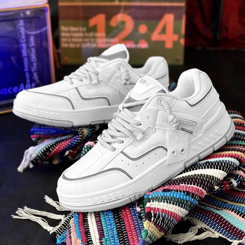 

Мужские дышащие удобные туфли на доске, толстая подошва, нескользящие кроссовки, трендовые, из натуральной кожи, повседневные туфли для мужчин, Zapatillas Tenis Hombres 44 белый