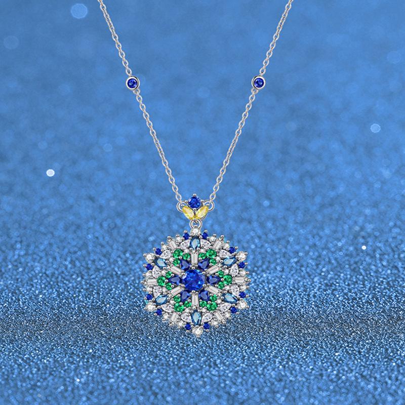 S925 Sterling Silver Sapphire Necklace: Women’s Luxury Full Diamond Pendant with Colored Stones
