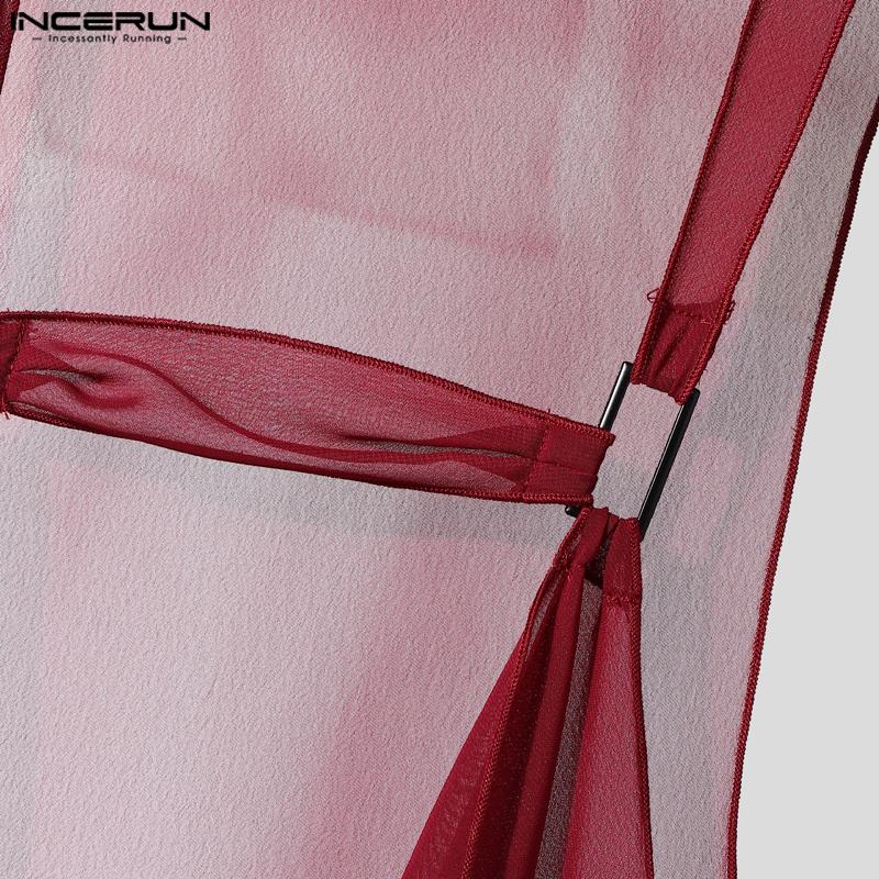 INCERUN Ανδρικά Αμάνικα Διάφανα Διχτυωτά Τοπ Τανκ με Λουράκια και Κολάρο Ζιβάγκο για Πάρτι και Κλαμπ