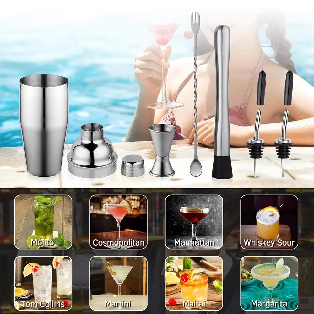 6pcs 750ml Cocktail Shaker Set Stainless Steel Bartender Kit Martini Mixer Barware Mixing Tools