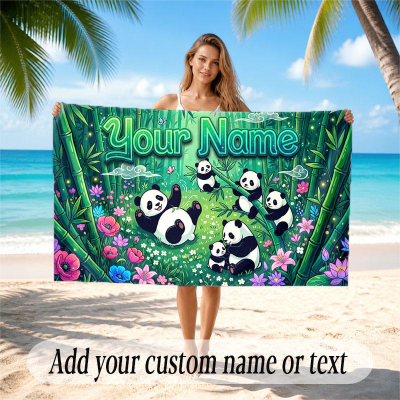 Animals Theme Soft Beach Towel Personalized Custom Name Text Towel Portable for Beach Pool Travel