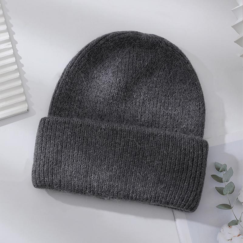 Winter Hats Woman Soft Knit Beanie Warm Rabbit Fur Hat Solid Color Slouchy Cap Casual Outdoor Fashion Solid Adult Cover Head