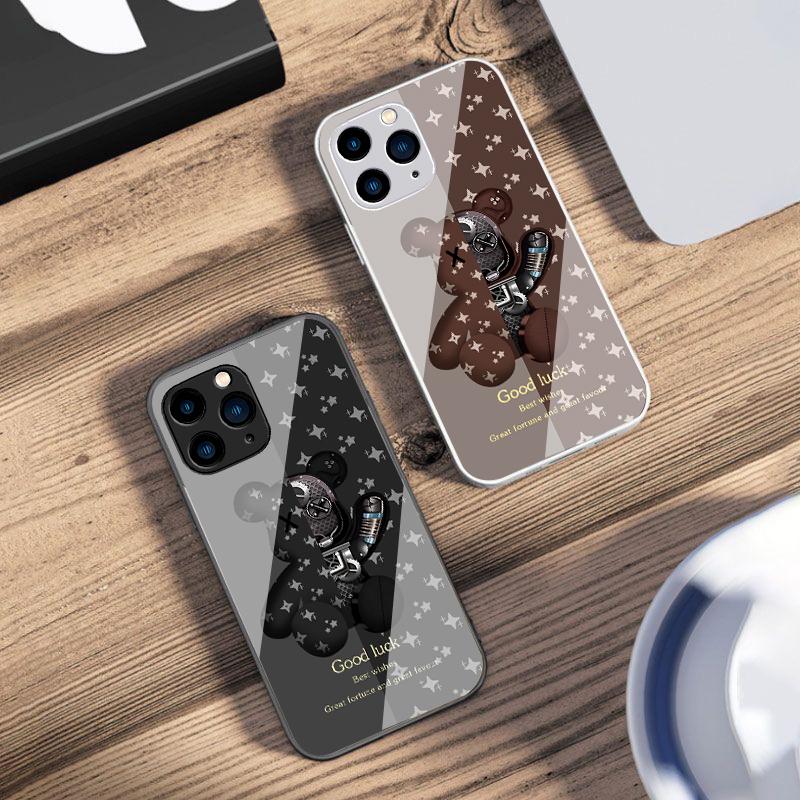 Brown Machine Bear For IPhone 16 Pro Max 15 Pro 14 13 12 Mini 11 XS Max XR 7 8 Plu SE 2022 Tempered Glass Phone Case
