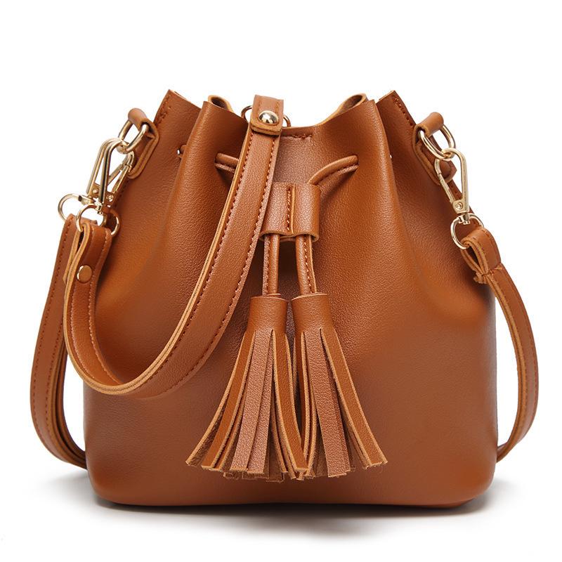 

ag women s new orean version women s bag fashion trend pu tassel single shoulder oblique span bucket bag women s handbag коричневый