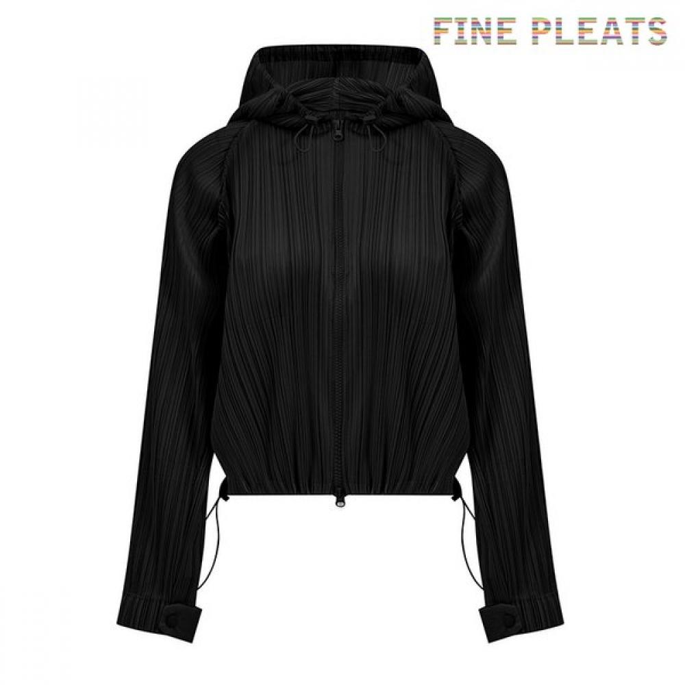 Fine Pleats Regular Hooded Zip Up Jumper Black FREE