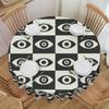 Checkered Plaid Evil Eye Nazar Tablecloth Round Waterproof Black And White Table Cover Cloth for Party 60 Inch