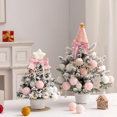 Miniature Christmas Tree Decoration Flocking Pink Suit Ideal For Desktop And Home Decor PVC Material Christmas Tree Ornaments