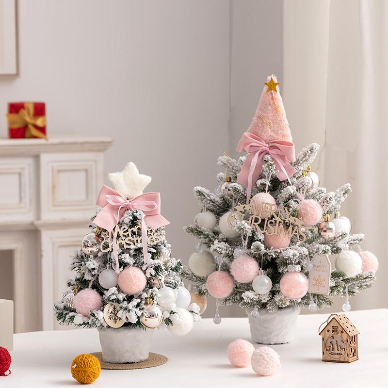 DIY Mini Christmas Tree PVC with Lights Flocking Desktop Decoration New