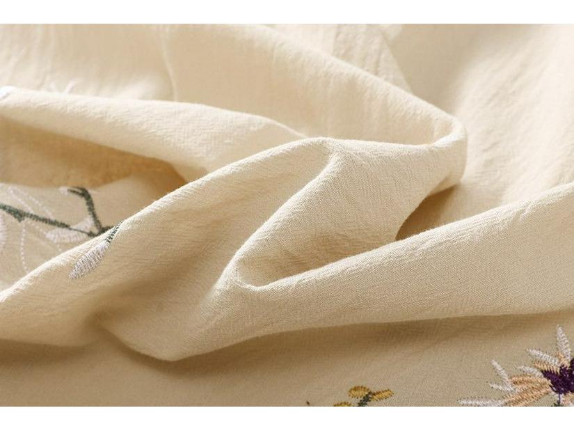 Embroidered Cotton Linen A-line Skirt - High Waist, Wide Hem, Casual Fit