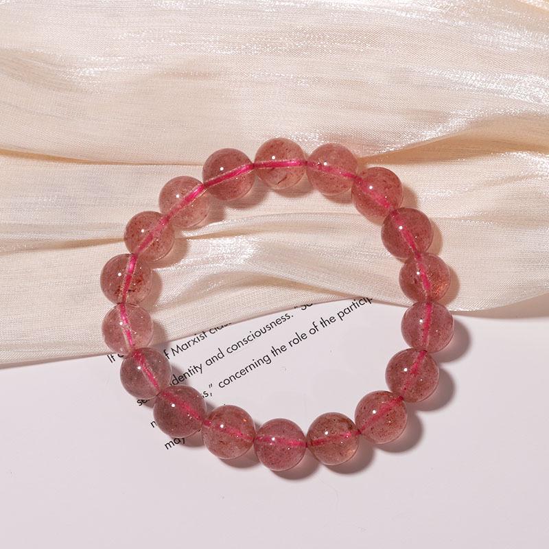 Women's Pink Natural Strawberry Crystal Bracelet - Ice Type Beaded Jewelry