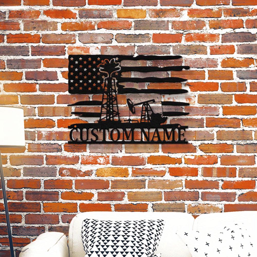 Custom Metal Wall Art US Flag Oil Rig Design Gift for Oilfield Enthusiasts