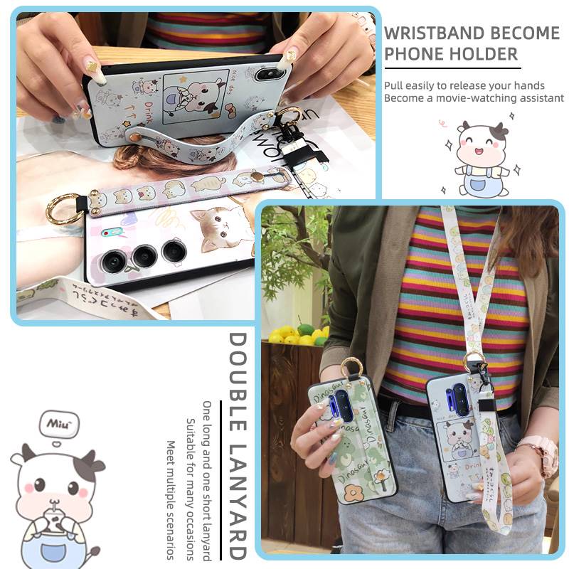 Ring Shockproof Phone Case For Tecno Camon40 4G/CM5 Silicone Back Cover Wrist Strap Lanyard Cartoon Anti-dust Kickstand