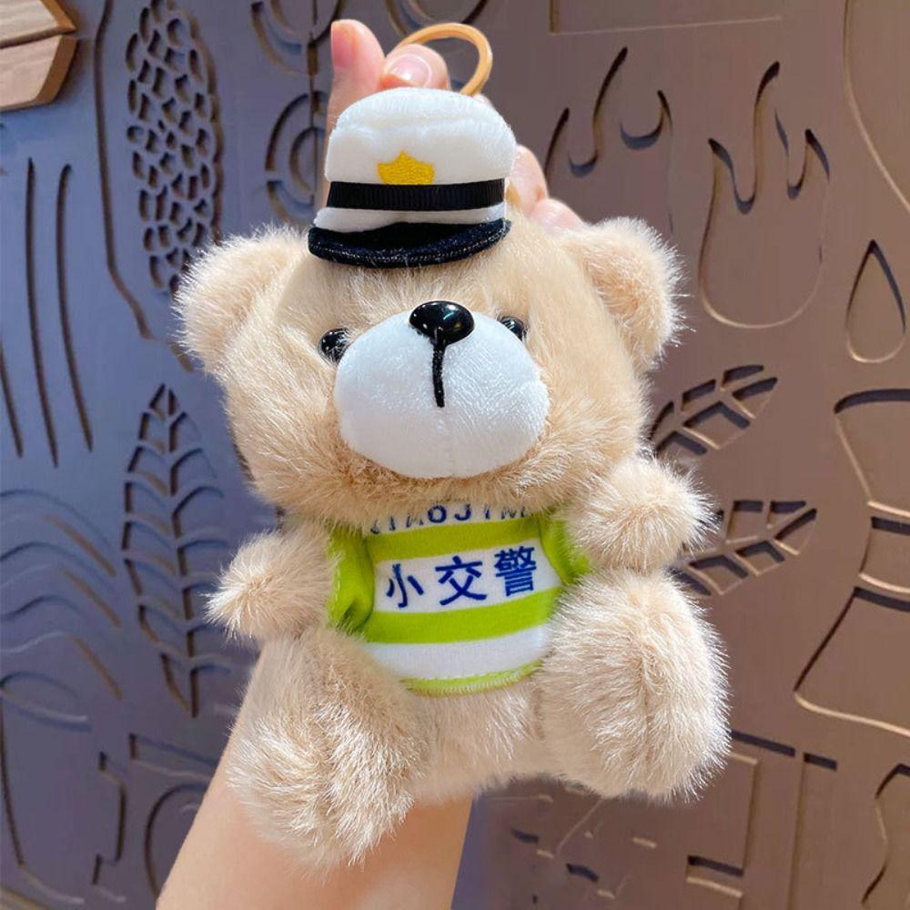 Cartoon Traffic Bear Doll Keychain Cute Car Key Chain 3D Schoolbag Pendant  Student