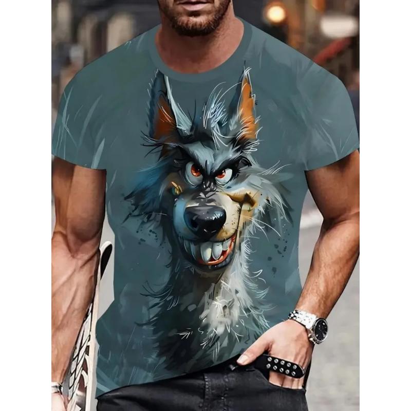 Fashion Men's Crew Neck Short Sleeve 3D Animal Color Printing Animal Short Sleeve Crew Neck T-Shirt
