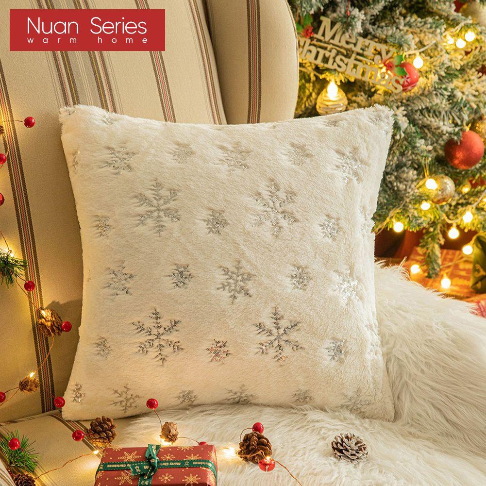 1PC Nuan Series Christmas Snowflake Pattern Pillowcase Embroidered Sequin Cushion Cover for Sofa Living Room Bedroom Home Decor