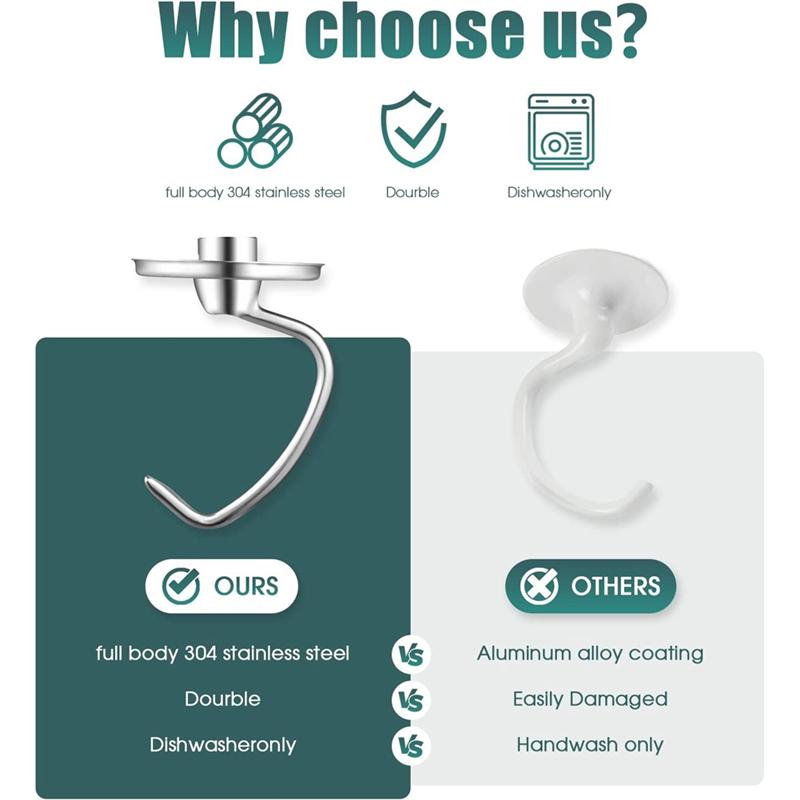 Roestvrijstalen K45DH Deeghaak Hulpstuk voor KitchenAid 4.5-5Q Kantelkop Mixer Onderdelen Accessoire