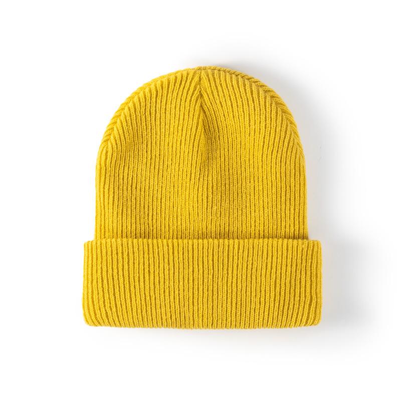 Knitted hat men's warm double-layer versatile pullover wool hat solid color autumn and winter European and American brimless cold hat women's curling