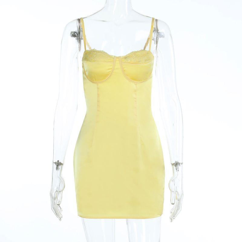 

Outfitgirl6 Yellow Small Man Sexy Sexy Street Wear Slip Dress Show Figure Low-Cut Dress Yellow S