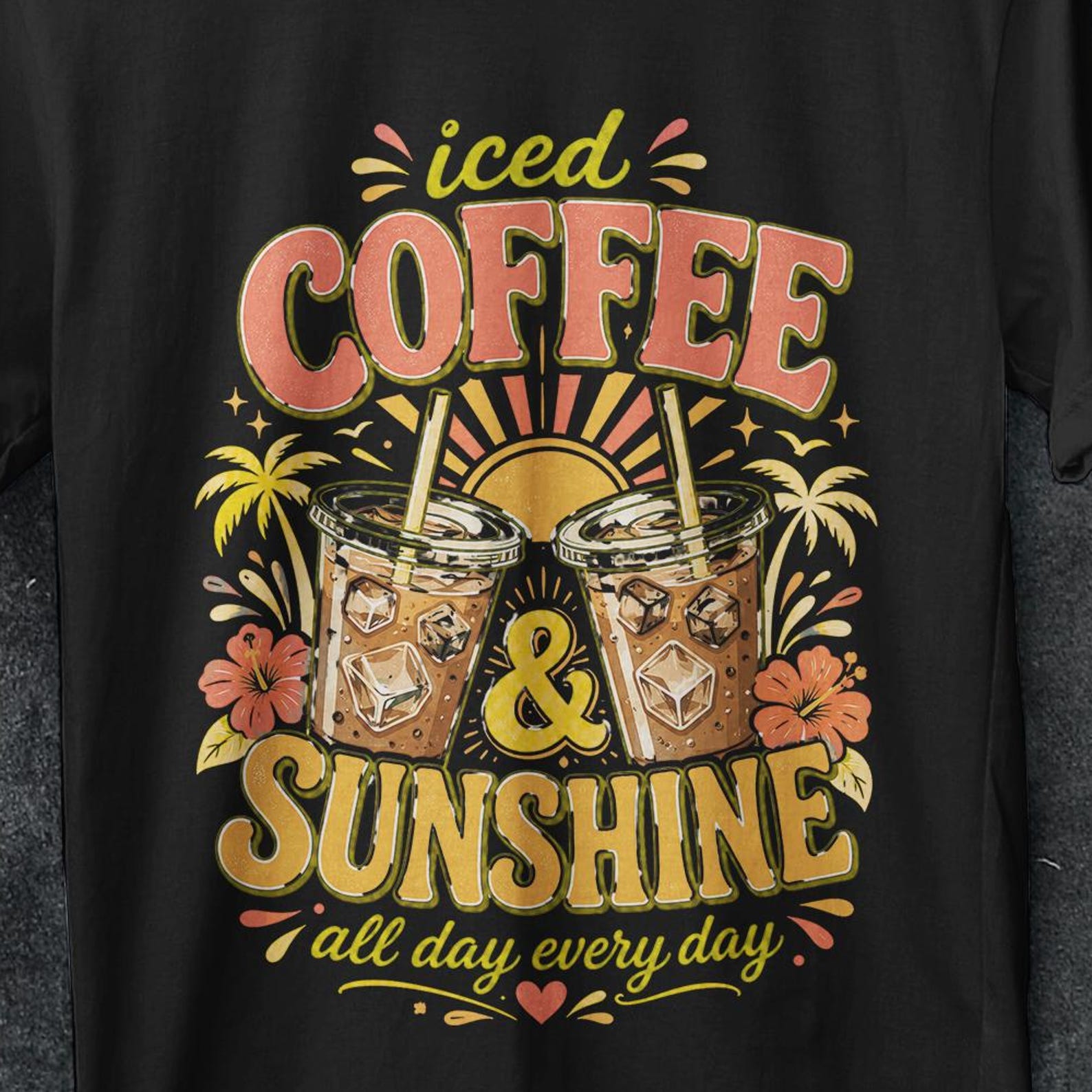 Iced Coffee and Sunshine Shirt, Iced Coffee Shirt, Coffee Lover Gift, Summer Vibes Shirt, Coffee TShirt, summer tee, meme t shirt, ice shirt M