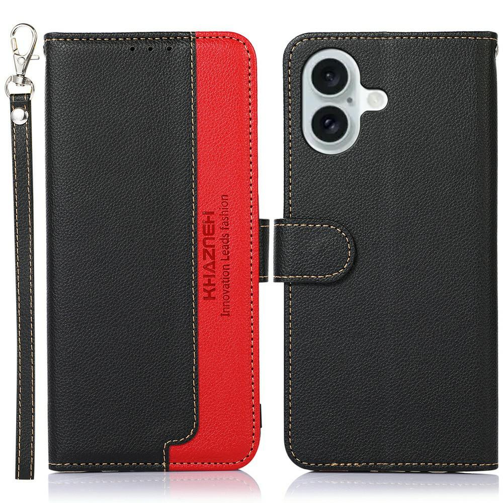 

KHAZNEH For iPhone 17 Case RFID Blocking Wallet Litchi Texture PU Leather Phone Cover D