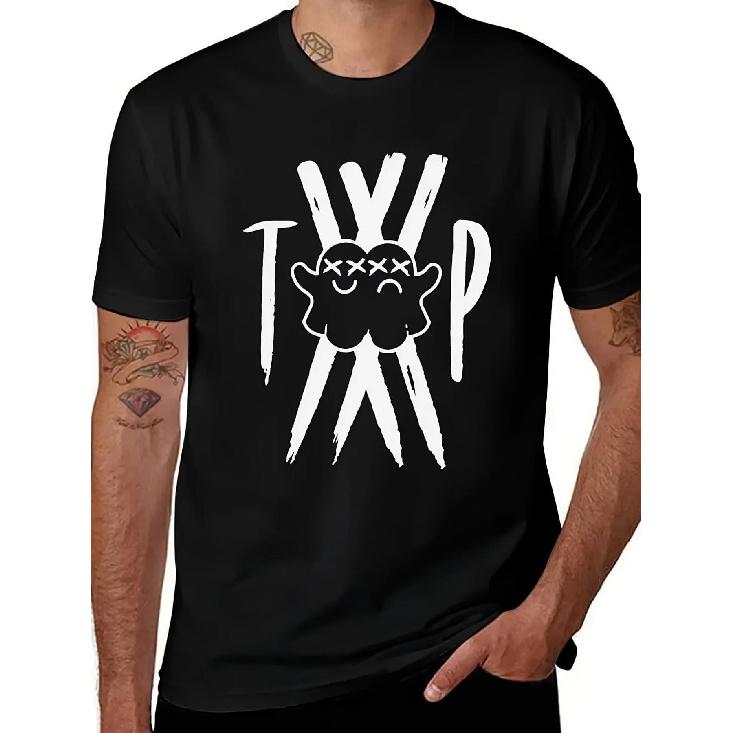 Interesting Pictures Men S Short Sleeve Summer O-Neck Men S Twin Paranormal Merch Anime T Shirt Funny TP Letters Characters Black White Bold for S