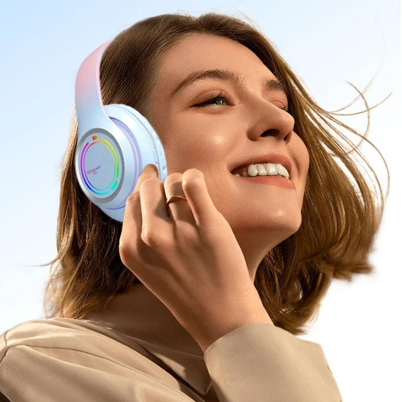 Auriculares Bluetooth Inalámbricos Auriculares con Luz Multicolor con Micrófono Se Puede Insertar Tarjeta SD Auricular Estéreo HIFi