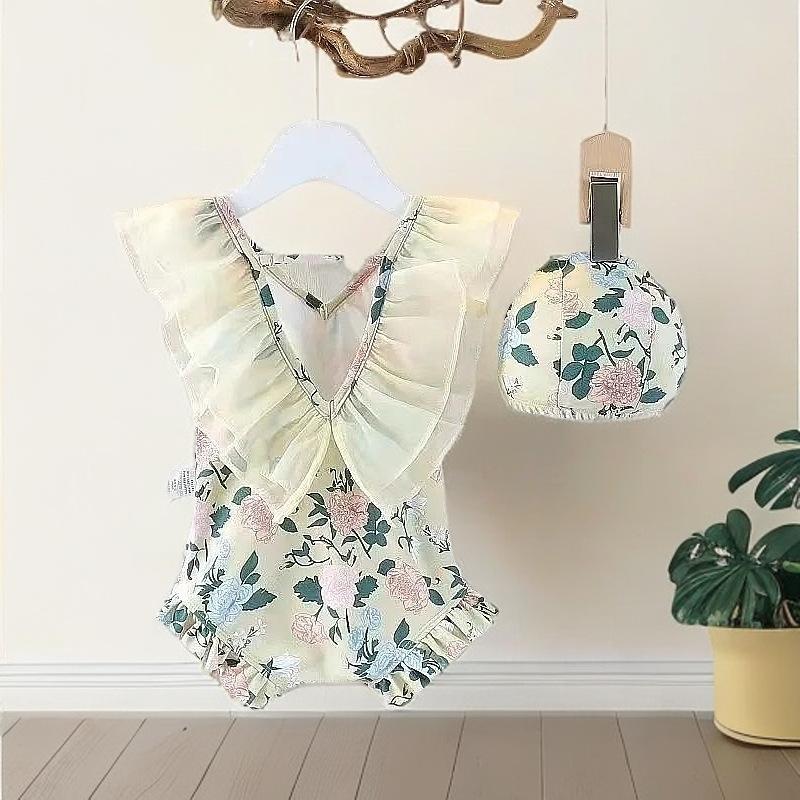 Girls Floral One Piece Swimsuit Summer Kids Quick Dry Backless Bathing Suit For Little Girls Children Swimwear 90cm