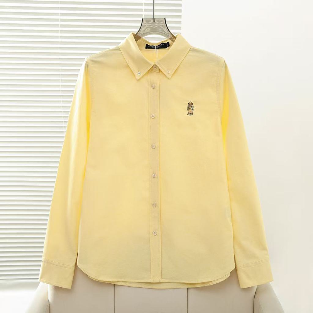 College Style Cotton Long Sleeve Shirt With Embroidery For Spring Casual Women