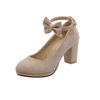 Ankle Strap High Heels Sweet Bowknot Women's Pumps Flock Woman Thick Heel Mary Jane Women Party Shoes Ladies Footwear 33-43