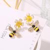 1 Pair Cute Bee Dangle Earring for Women Fashion Creative Design Yellow Flower Drop Earrings Rhinestones Beautiful Jewelry Gifts