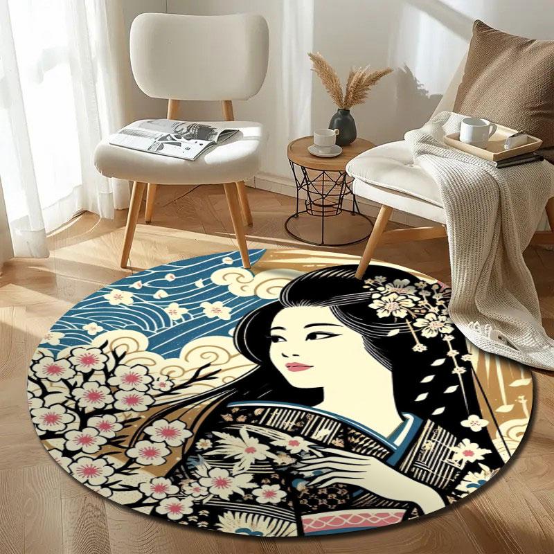 Minimalist Round Pop Art Multicolor Accent Rug, Non-Slip Floor Mat for Dining Room