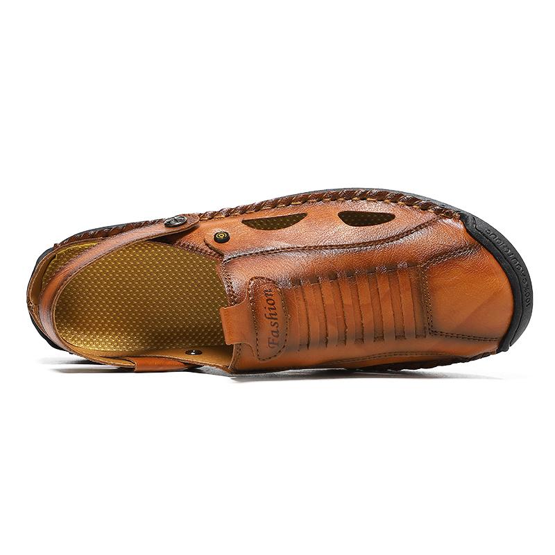 Übergröße Handnähen Herren Leder Ausgeschnitten Strand Sandalen Mokassins Herren Freizeitschuhe