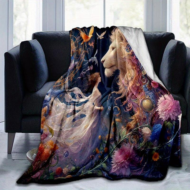 1pc Fairy & Lion Blanket, Home Decorative,Living Room, Travel, Camping, Car Blankets