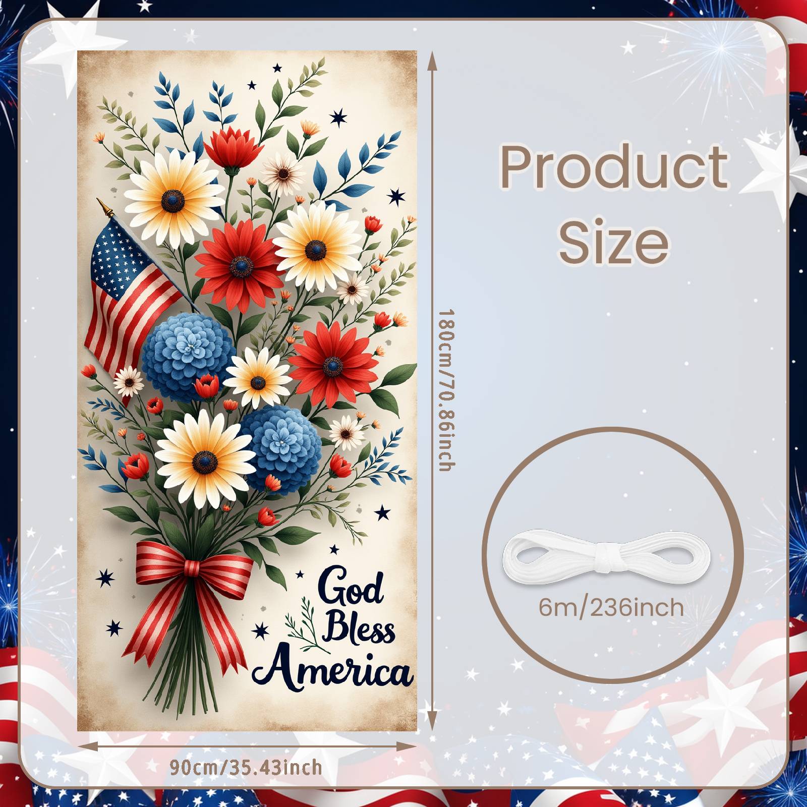 God Bless America Banner Blue Vase Patriotic Banner Patriotic Display Daisy Pattern American Flag Banner For Home Wall