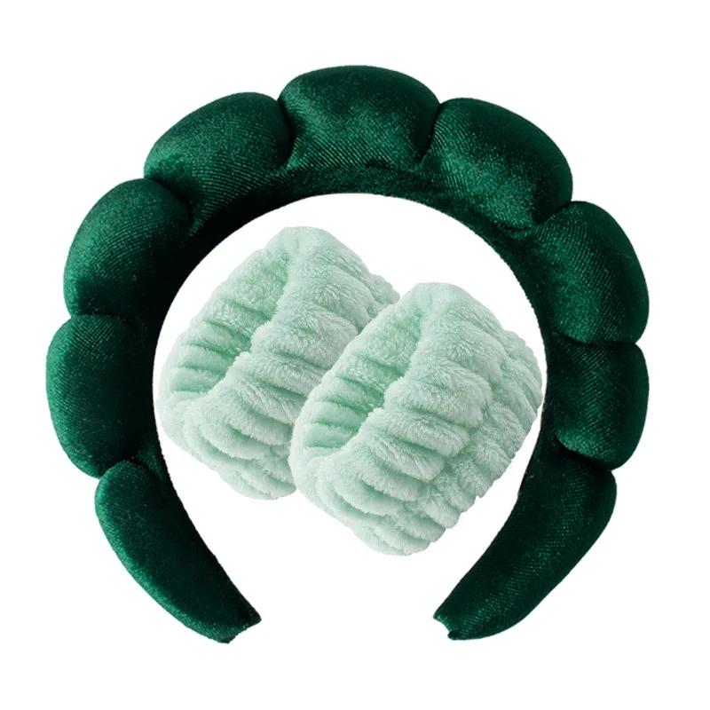 Vintage Velvet Cloud Hair Hoop for Women Girls Sponge Headband Wash Face Wristband Set Spa Bathroom Accessories