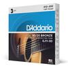 Acoustic Guitar Bronze D'Addario Strings, 80/20 Light, .012-.053, EJ11-3D, 3-Pack