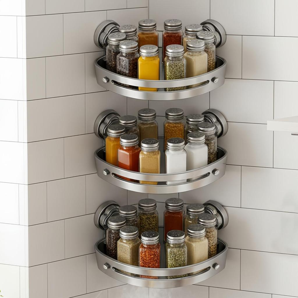 3pcs Bathroom Shelves Kitchen Storage Organizer ABS,Corner Shower Caddy,No-Drill Adhesive Bathroom Storage Rack