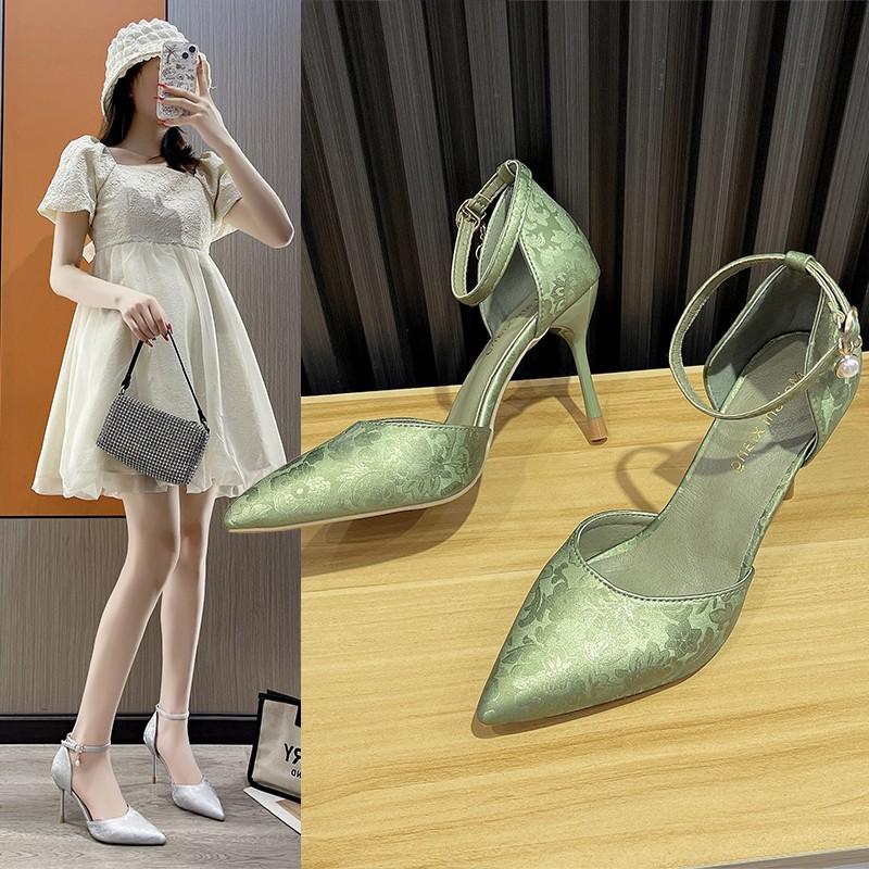 New Chinese style pointed hollow sandals women's summer new late evening wind word with stiletto women's shoes